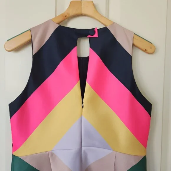 J.Crew Collection Pop Stripe Sheath Dress Chevron Sleeveless Maximalist Party - Picture 5 of 9